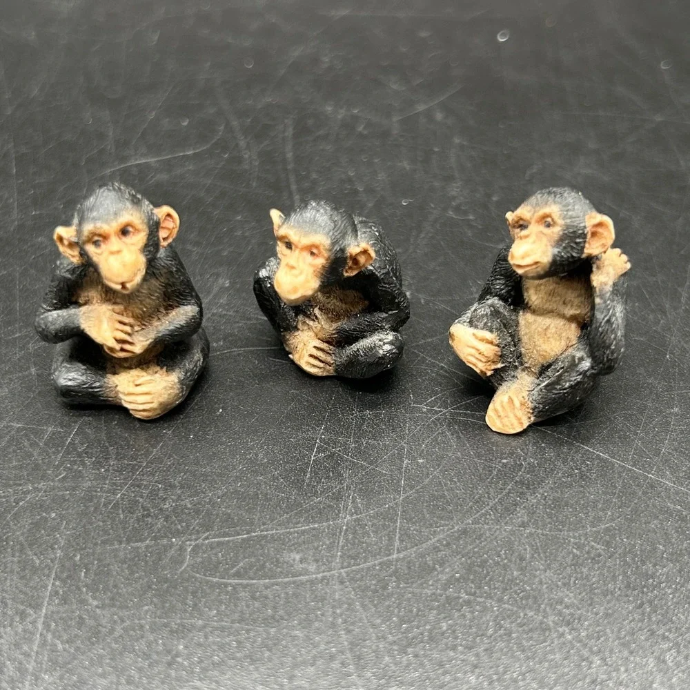 Vtg Set of 3 Realistic Miniature Chimpanzee Monkey‎ Figurines Black